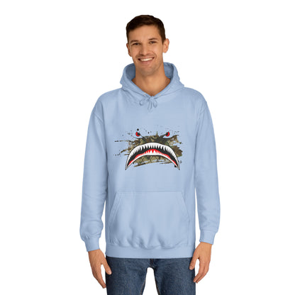 Sharks Teeth Nose Art Distressed Design Unisex College Hoodie - Funky Aviation
