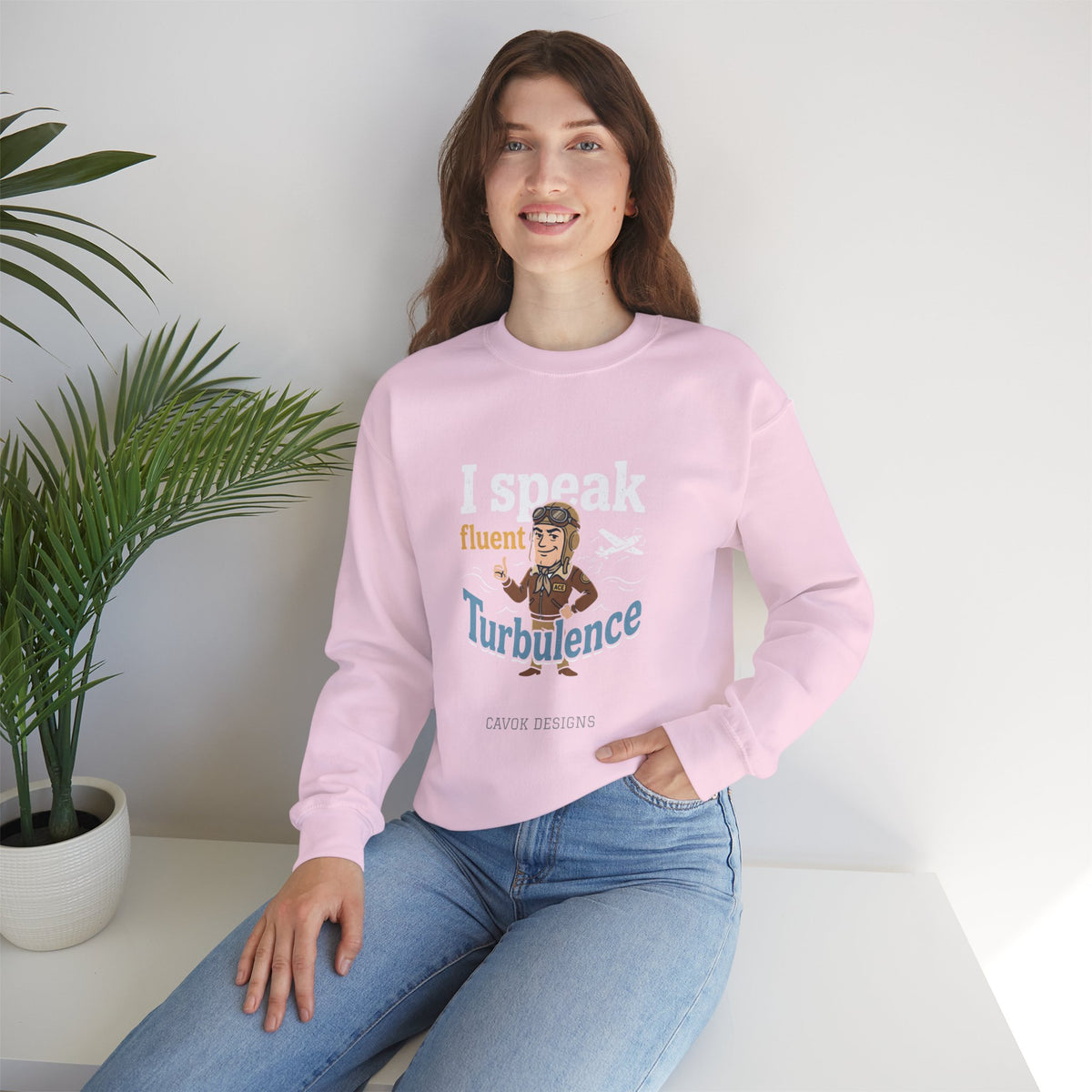 Aviation Crewneck Sweatshirt – "Fluent Turbulence" Vintage Pilot Graphic