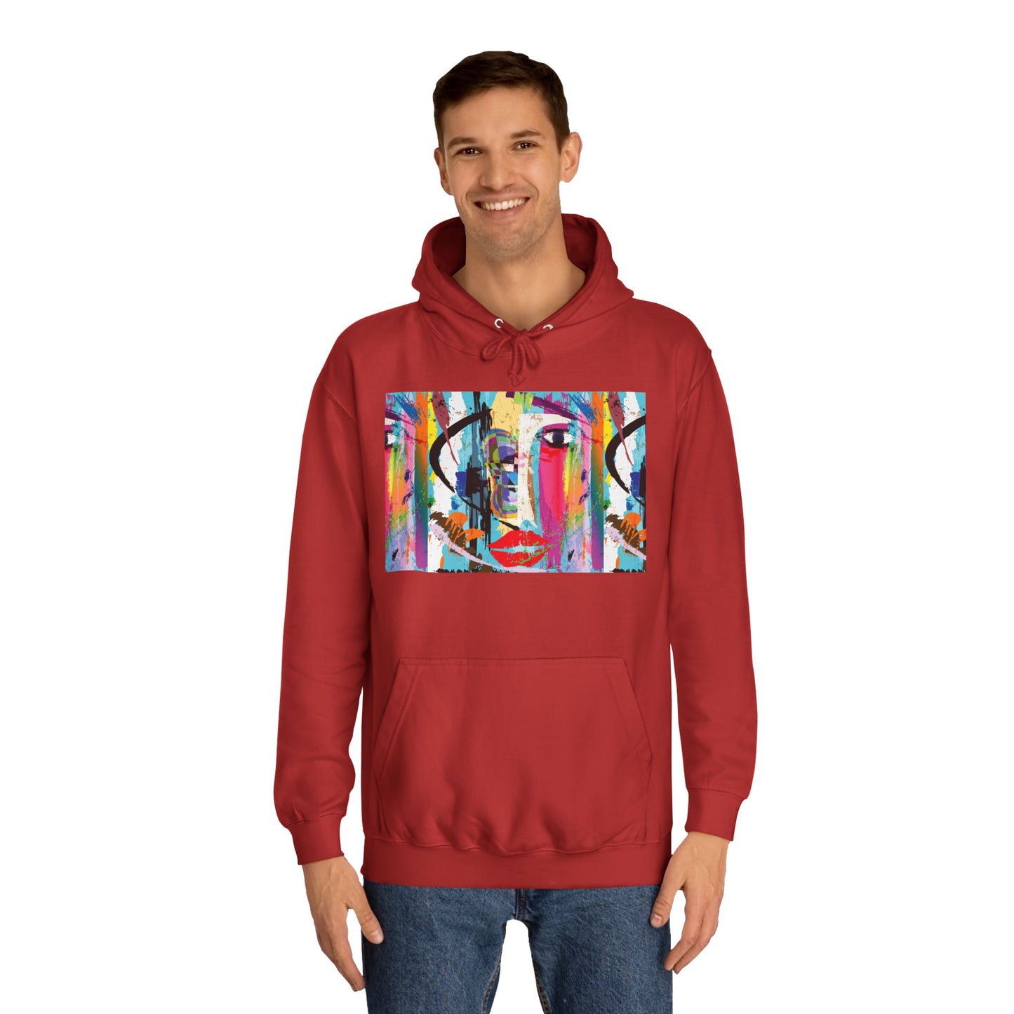 Abstract Colorful Face Hoodie — Vibrant Pop Art Graphic Pullover