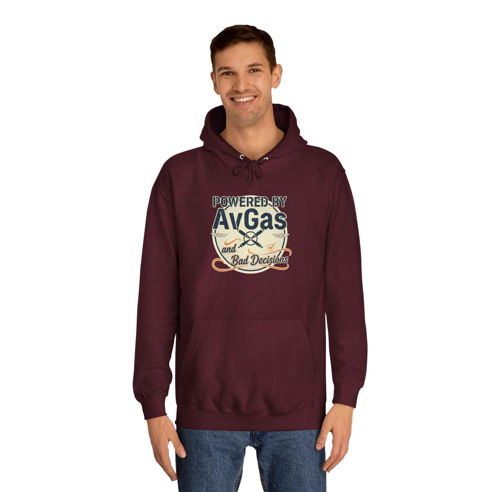 Powered by AvGas Hoodie — Vintage Pilot Aviation Sweatshirt