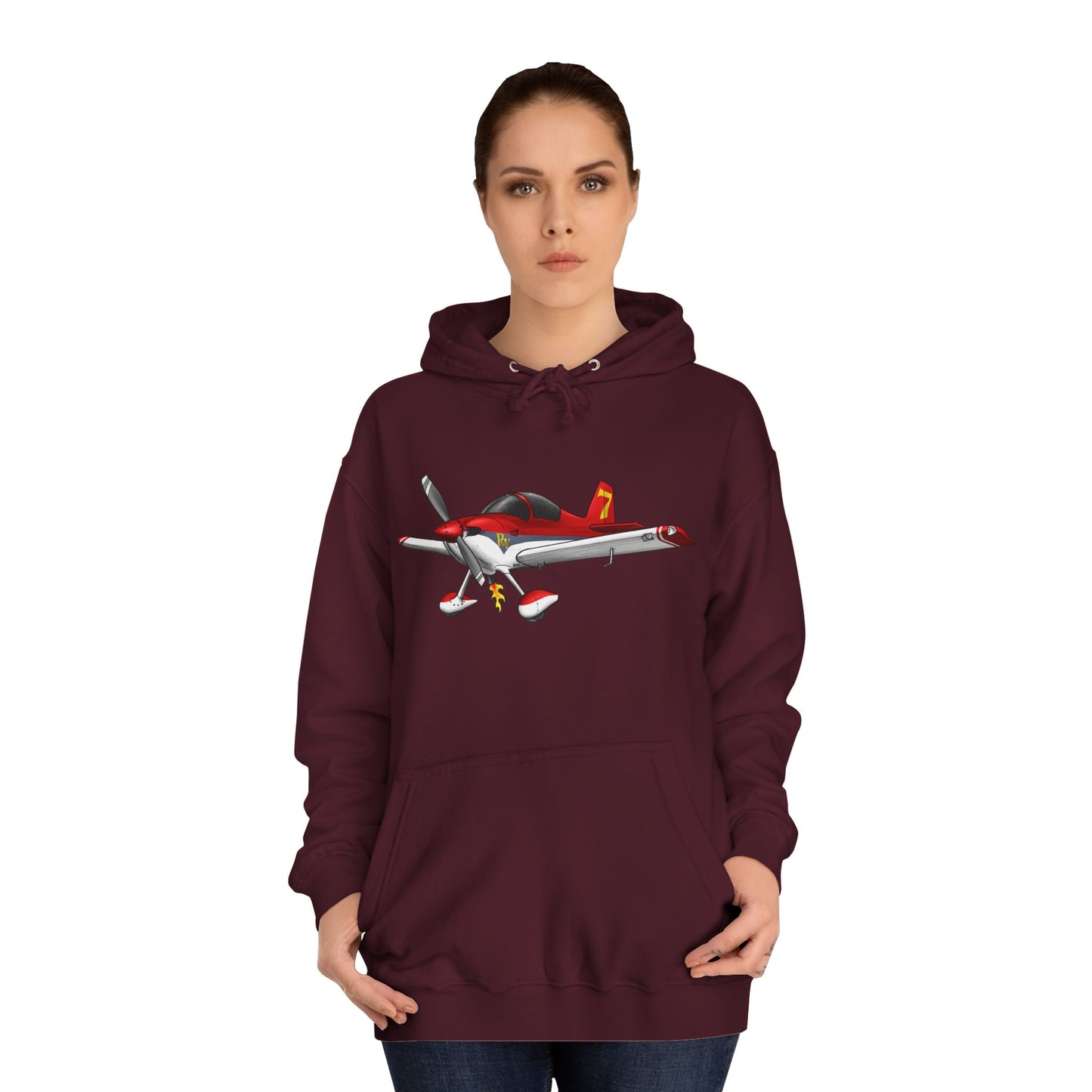 RV7 Aviation Hoodie — Small Red Aerobatic Aircraft Graphic