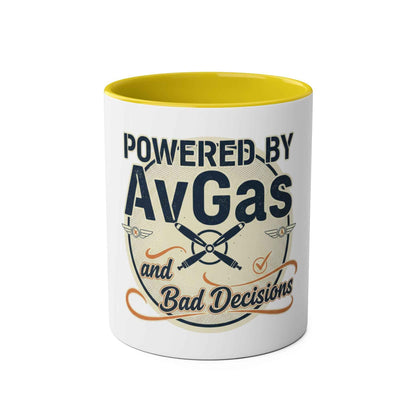 Aviator Coffee Mug — "Powered by AvGas and Bad Decisions" 11oz Two-Tone