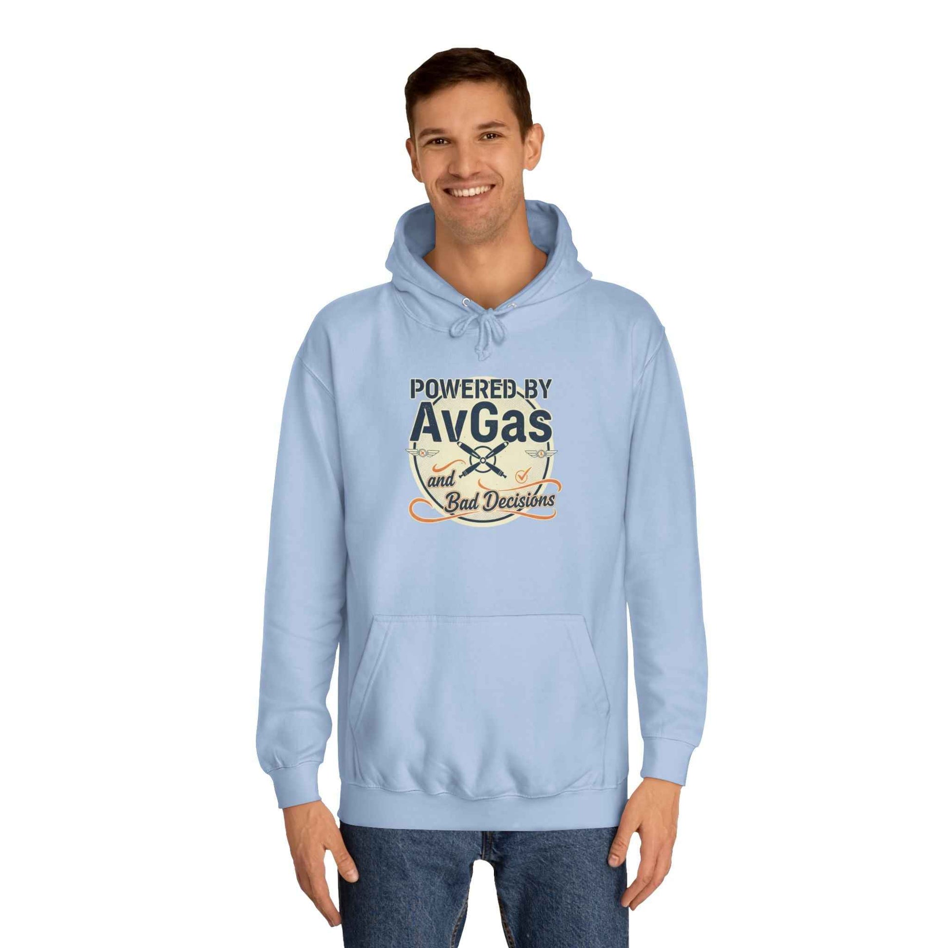 Powered by AvGas Hoodie — Vintage Pilot Aviation Sweatshirt