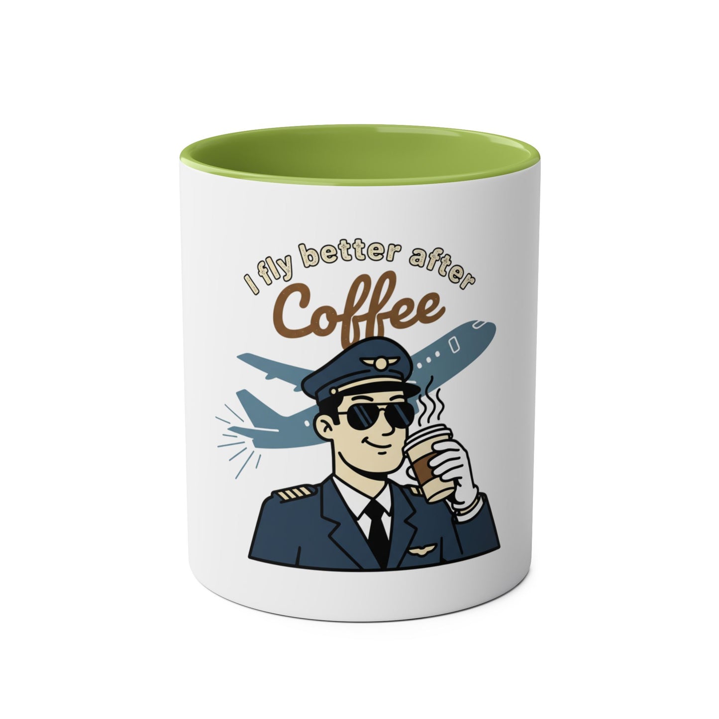 Aviator Coffee Mug — "I Fly Better After Coffee" (11oz Two-Tone)