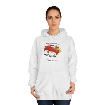 Vintage Red Airplane Hoodie — "Hell Yeah!" Graphic College Pullover