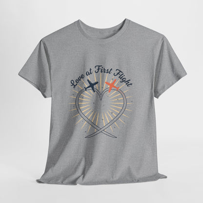Love at First Flight T‑Shirt — Romantic Airplane Heart Valentine Tee