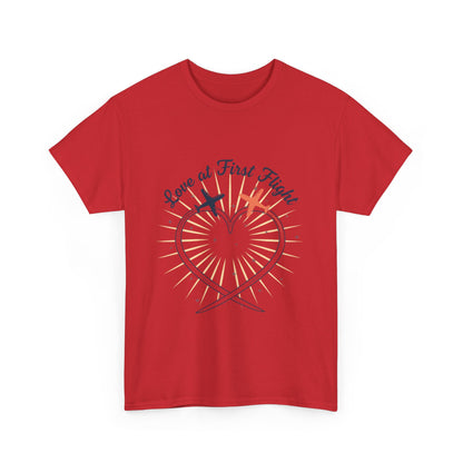 Love at First Flight T‑Shirt — Romantic Airplane Heart Valentine Tee