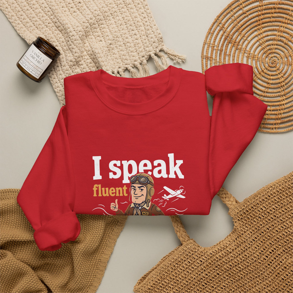 Aviation Crewneck Sweatshirt – "Fluent Turbulence" Vintage Pilot Graphic