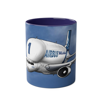 Beluga Airbus Cartoon Two-Tone Coffee Mugs, 11oz - Funky Aviation