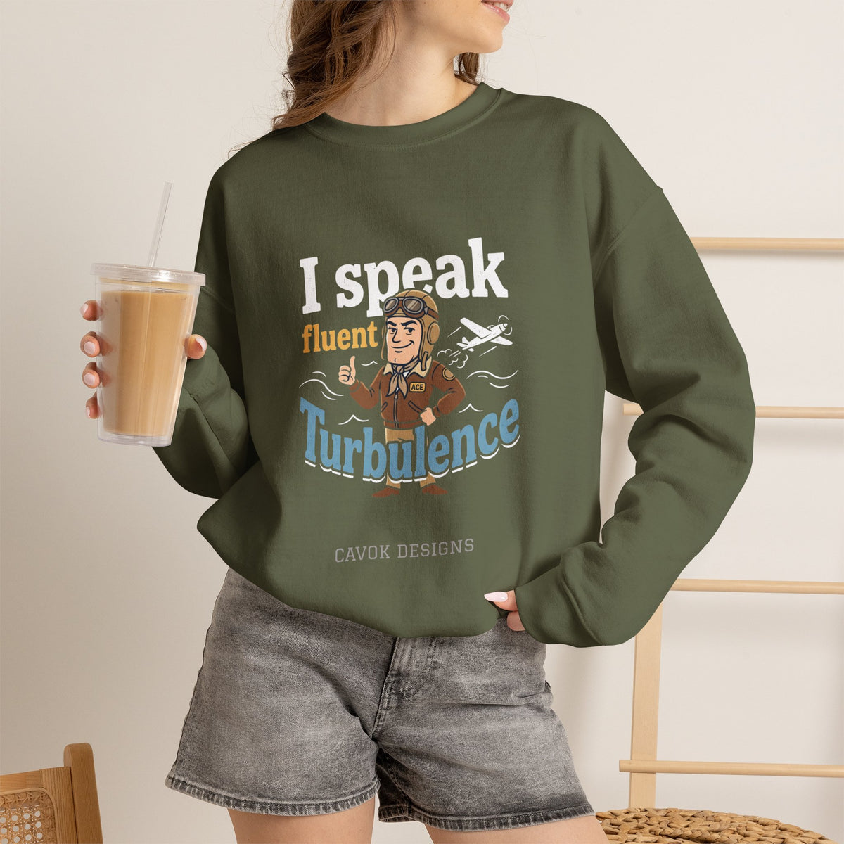 Aviation Crewneck Sweatshirt – "Fluent Turbulence" Vintage Pilot Graphic