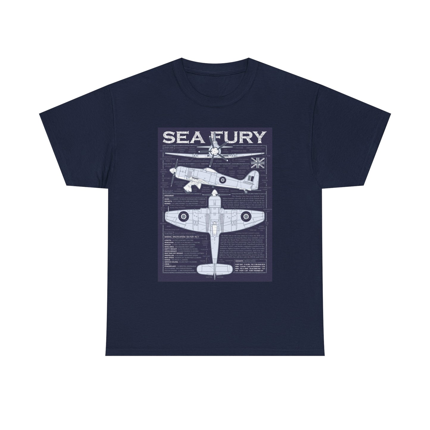 Sea Fury Blueprint Graphic Tee - Airplane Enthusiast Shirt, Aviation Gift, Unisex T-Shirt, Retro Style, Perfect for Pilots