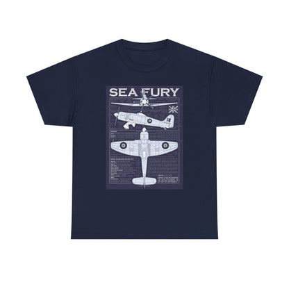 Sea Fury Blueprint Graphic Tee - Airplane Enthusiast Shirt, Aviation Gift, Unisex T-Shirt, Retro Style, Perfect for Pilots