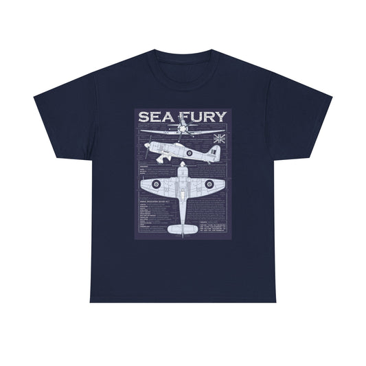 Sea Fury Blueprint Graphic Tee - Airplane Enthusiast Shirt, Aviation Gift, Unisex T-Shirt, Retro Style, Perfect for Pilots