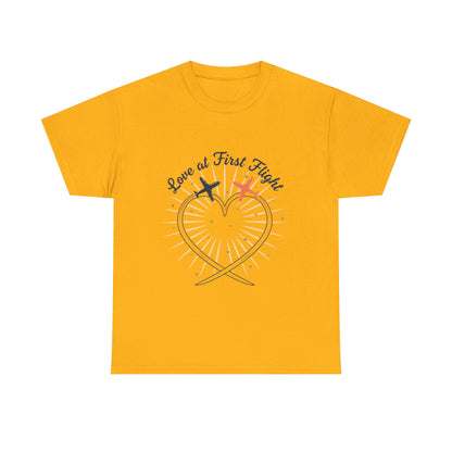 Love at First Flight T‑Shirt — Romantic Airplane Heart Valentine Tee