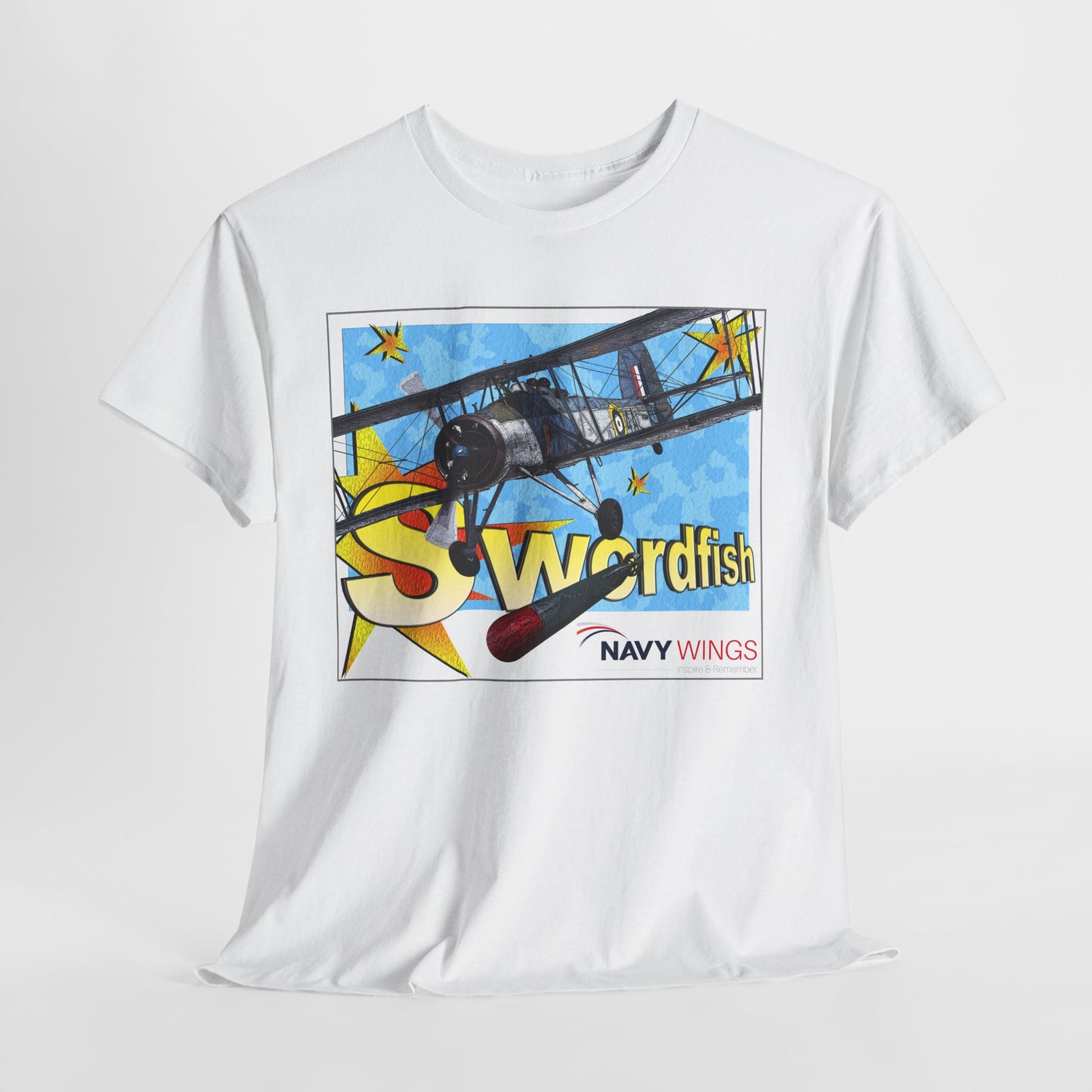 Swordfish Navy Wings T‑Shirt — Vintage Biplane Aviation Graphic Tee