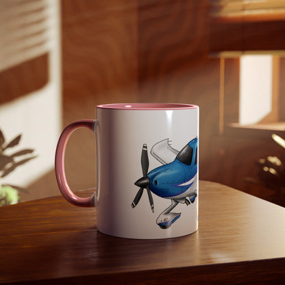 Cirrus Aircraft Hand drawn art Two-Tone Coffee Mugs, 11oz - Funky Aviation