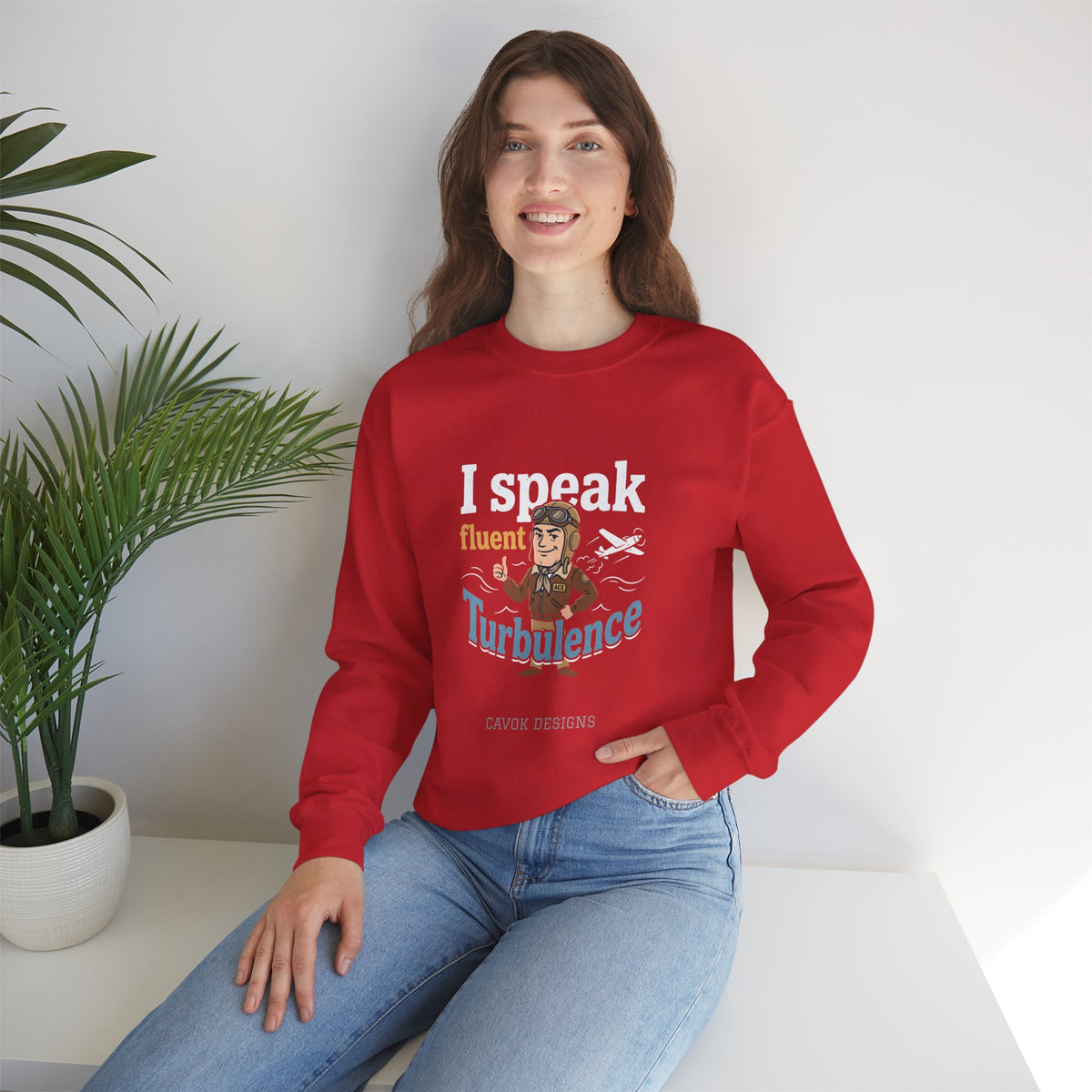 Aviation Crewneck Sweatshirt – "Fluent Turbulence" Vintage Pilot Graphic
