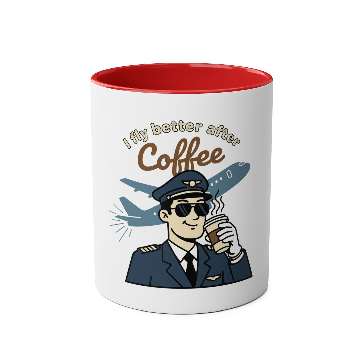 Aviator Coffee Mug — "I Fly Better After Coffee" (11oz Two-Tone)