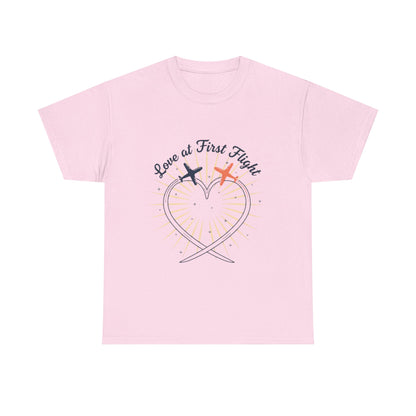 Love at First Flight T‑Shirt — Romantic Airplane Heart Valentine Tee