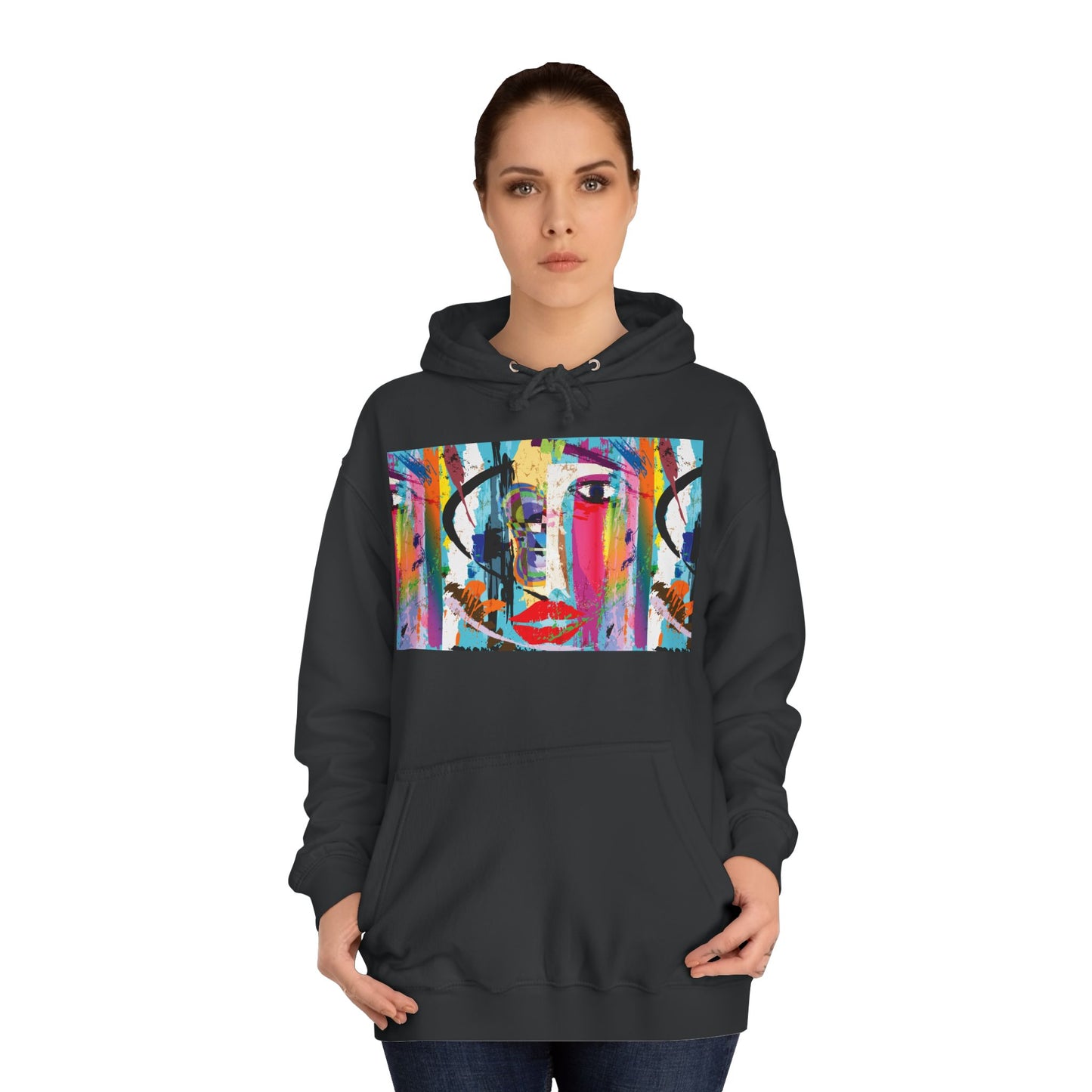 Abstract Colorful Face Hoodie — Vibrant Pop Art Graphic Pullover