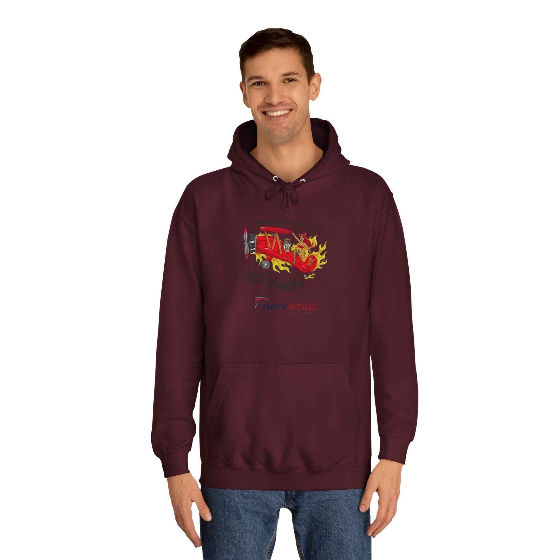 Vintage Red Airplane Hoodie — "Hell Yeah!" Graphic College Pullover