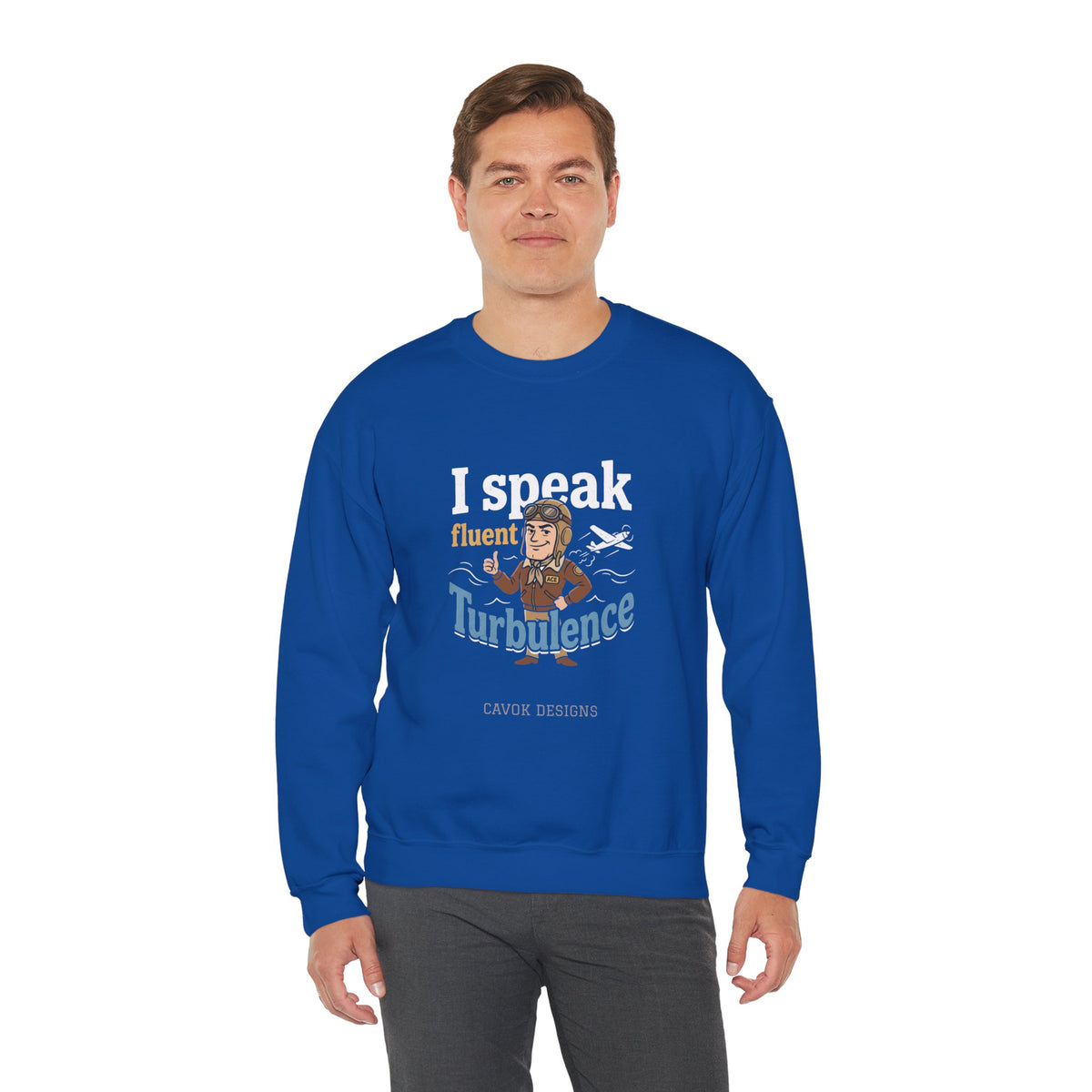 Aviation Crewneck Sweatshirt – "Fluent Turbulence" Vintage Pilot Graphic