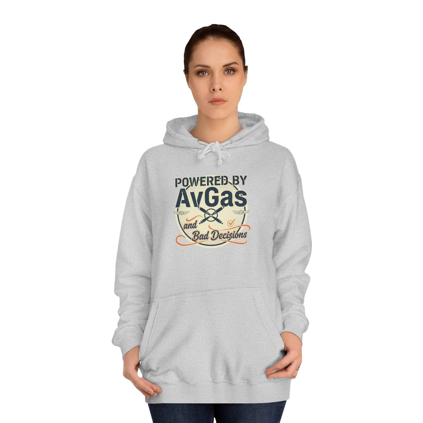 Powered by AvGas Hoodie — Vintage Pilot Aviation Sweatshirt