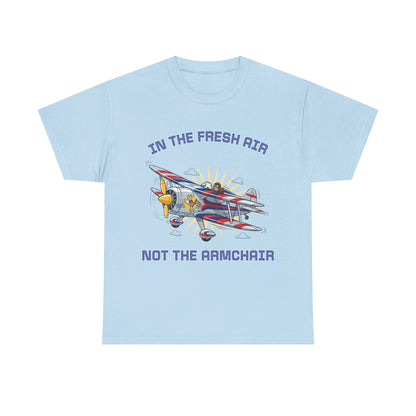 Aviation Vintage Biplane T-Shirt – "In the Fresh Air Not the Armchair" Retro Pilot Tee