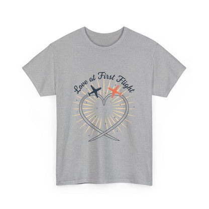 Love at First Flight T‑Shirt — Romantic Airplane Heart Valentine Tee