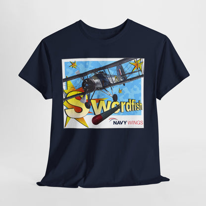 Swordfish Navy Wings T‑Shirt — Vintage Biplane Aviation Graphic Tee