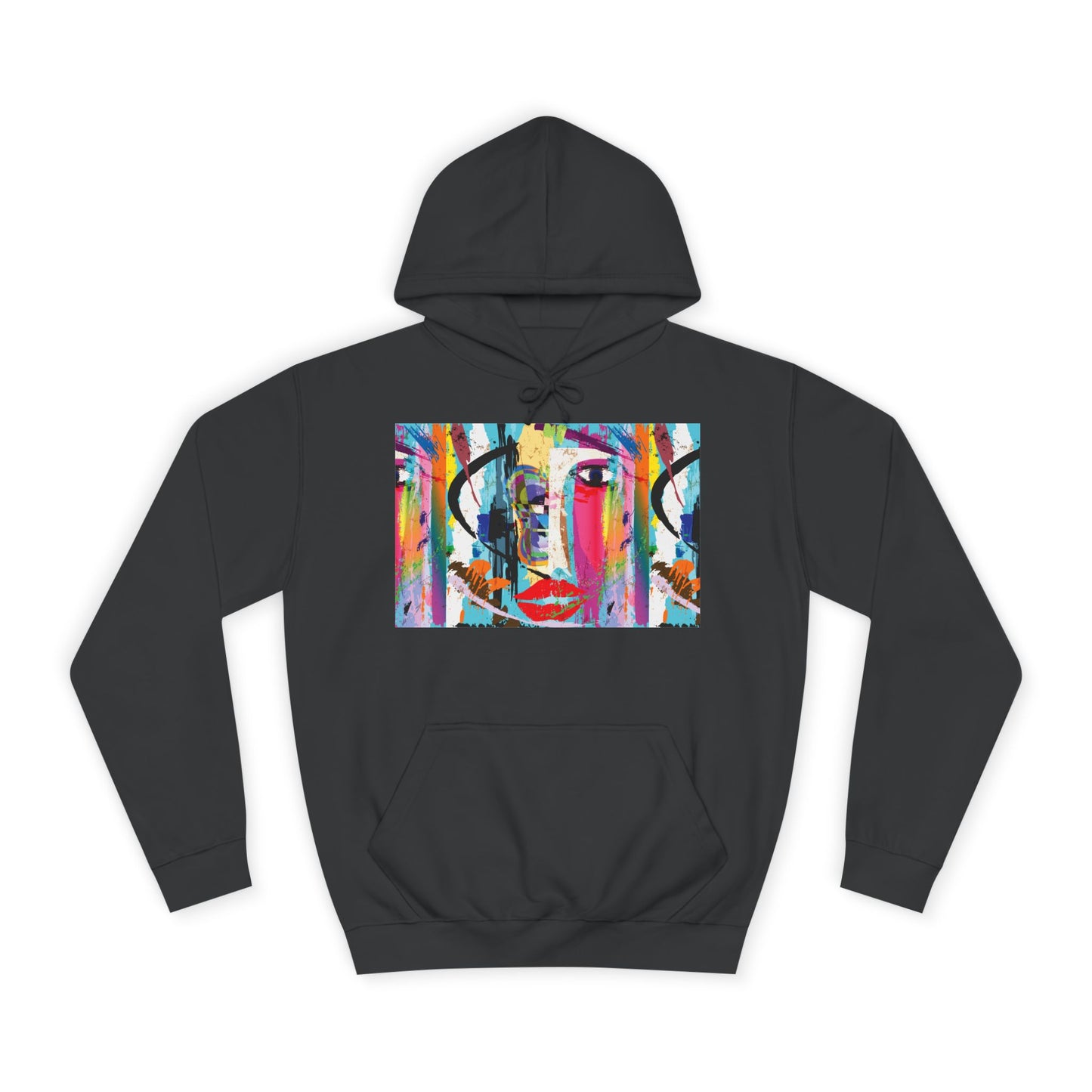Abstract Colorful Face Hoodie — Vibrant Pop Art Graphic Pullover