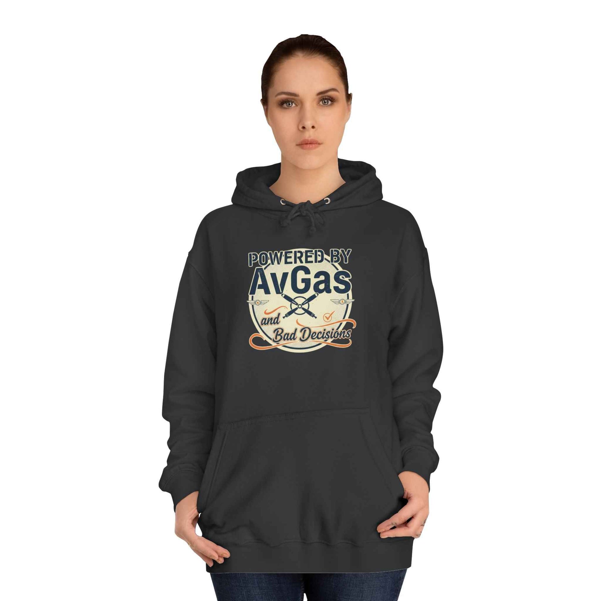 Powered by AvGas Hoodie — Vintage Pilot Aviation Sweatshirt