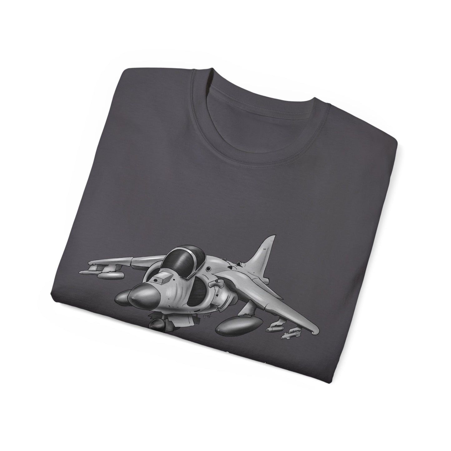 Harrier Hand drawn Cartoon for Flight Enthusiast T-Shirt, Airplane Graphic Tee, Unique Gift for Pilots, Aviation Fan Apparel