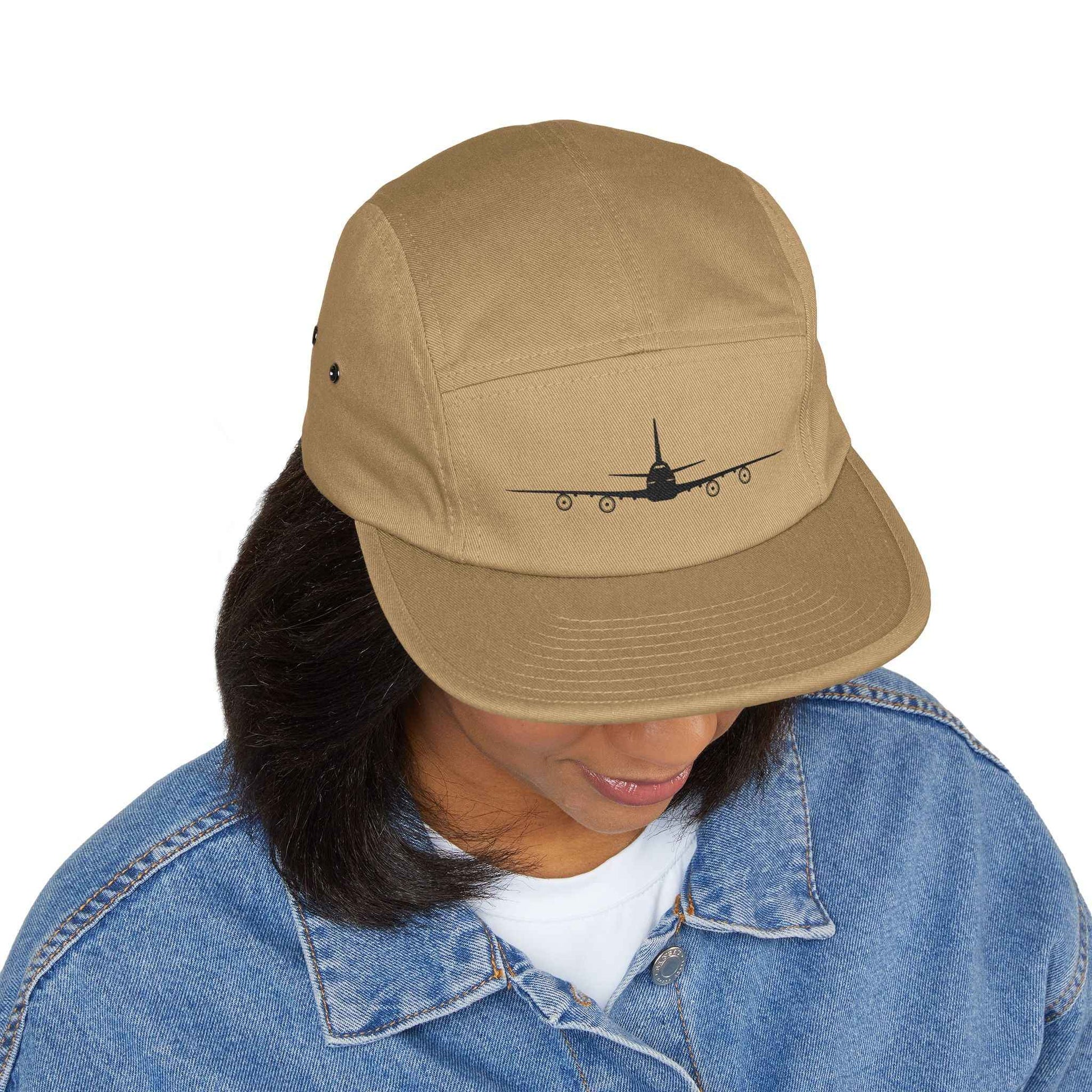 Embroidered Boeing 747‑8 Minimalist Aviation 5‑Panel Cap