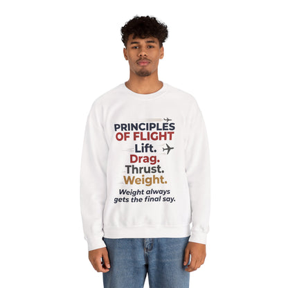 Crewneck Sweatshirt — "Principles of Flight: Lift. Drag. Thrust. Weight." Aviation Pilot Shirt