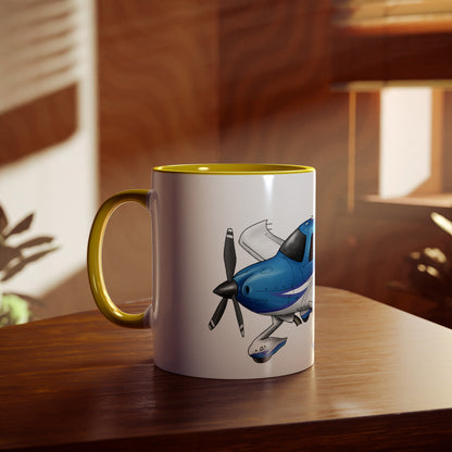 Cirrus Aircraft Hand drawn art Two-Tone Coffee Mugs, 11oz - Funky Aviation