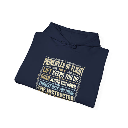 Pilot Instructor Hoodie — "Principles of Flight" Aviation Quote Hooded Sweatshirt