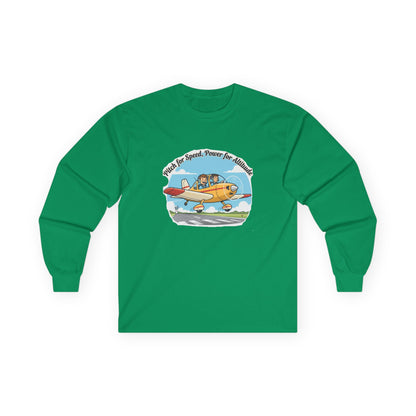 Vintage Airplane Long Sleeve Tee — "Pitch for Speed, Power for Altitude" Pilot Shirt