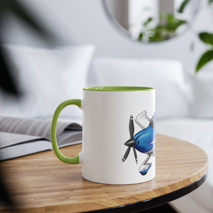 Cirrus Aircraft Hand drawn art Two-Tone Coffee Mugs, 11oz - Funky Aviation