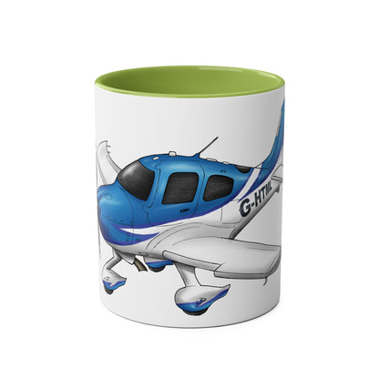 Cirrus Aircraft Hand drawn art Two-Tone Coffee Mugs, 11oz - Funky Aviation