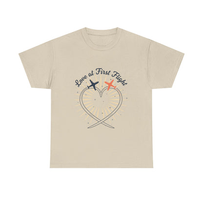 Love at First Flight T‑Shirt — Romantic Airplane Heart Valentine Tee