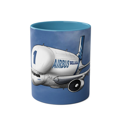 Beluga Airbus Cartoon Two-Tone Coffee Mugs, 11oz - Funky Aviation