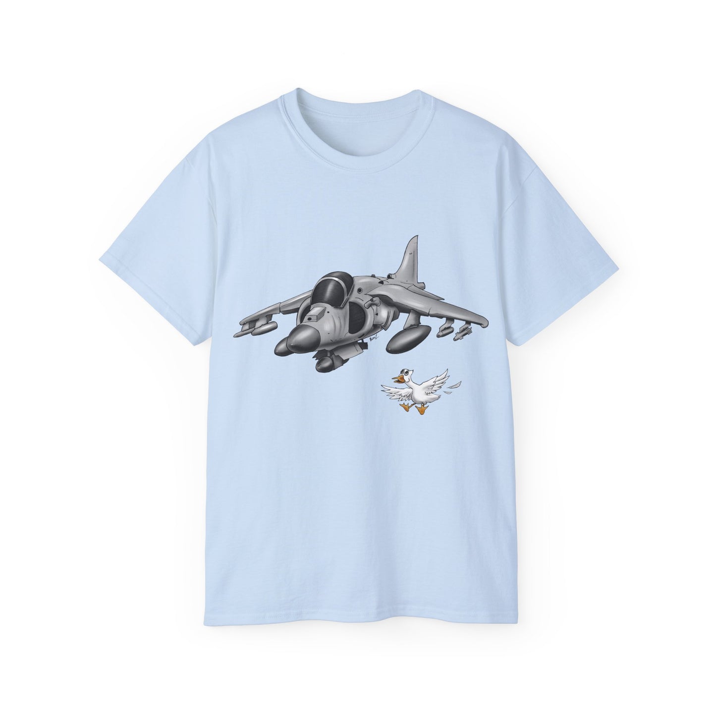 Harrier Hand drawn Cartoon for Flight Enthusiast T-Shirt, Airplane Graphic Tee, Unique Gift for Pilots, Aviation Fan Apparel
