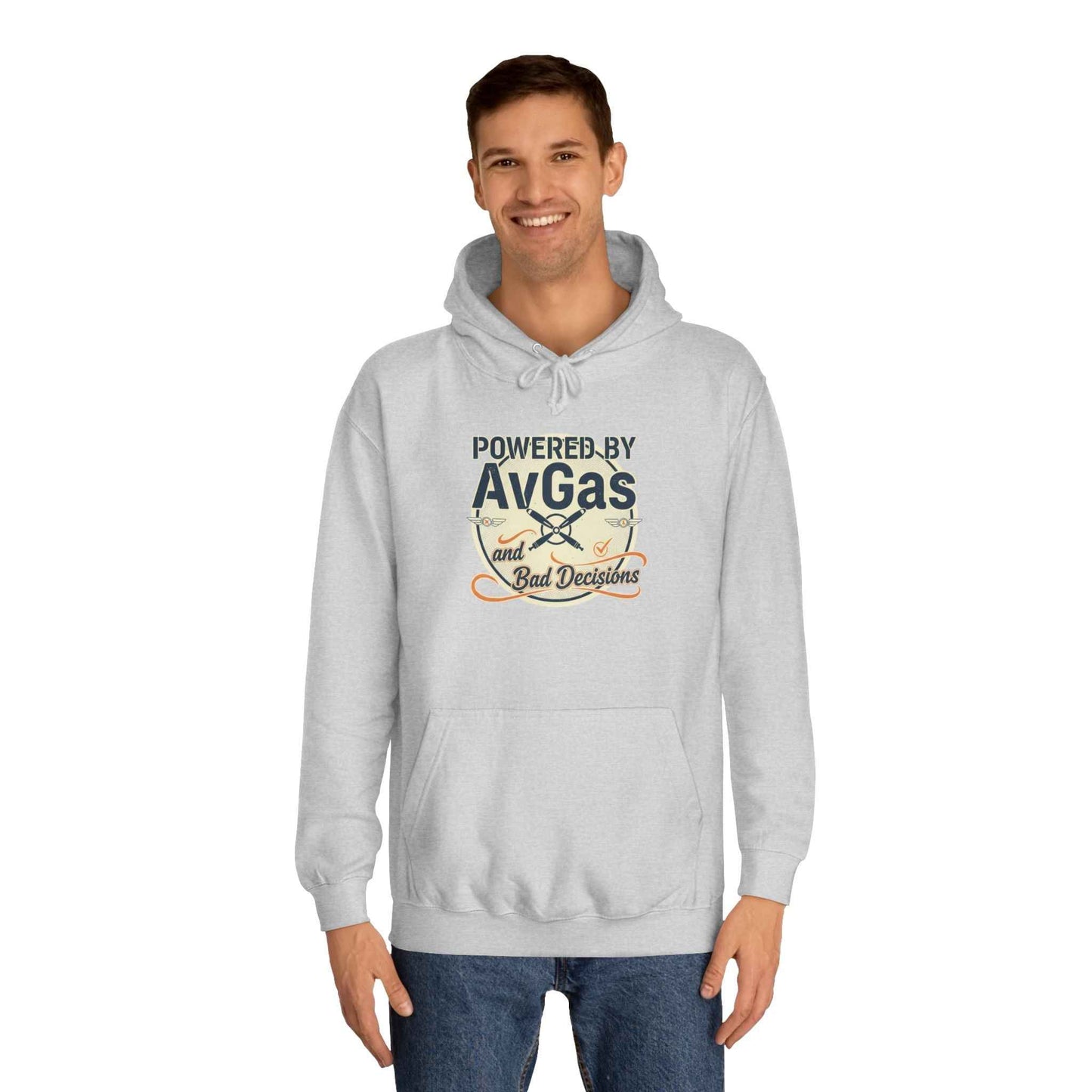 Powered by AvGas Hoodie — Vintage Pilot Aviation Sweatshirt