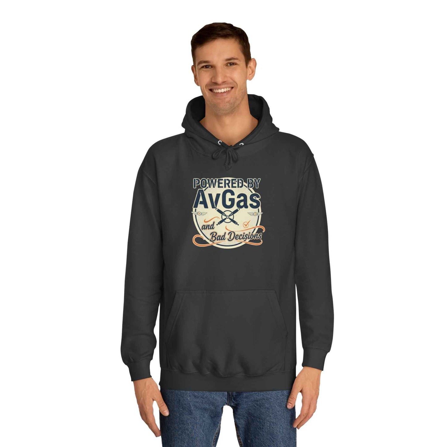 Powered by AvGas Hoodie — Vintage Pilot Aviation Sweatshirt