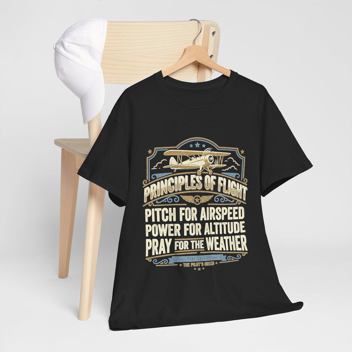 Aviator Principles T‑Shirt — "Principles of Flight: Pitch for Airspeed, Power for Altitude, Pray for the Weather"