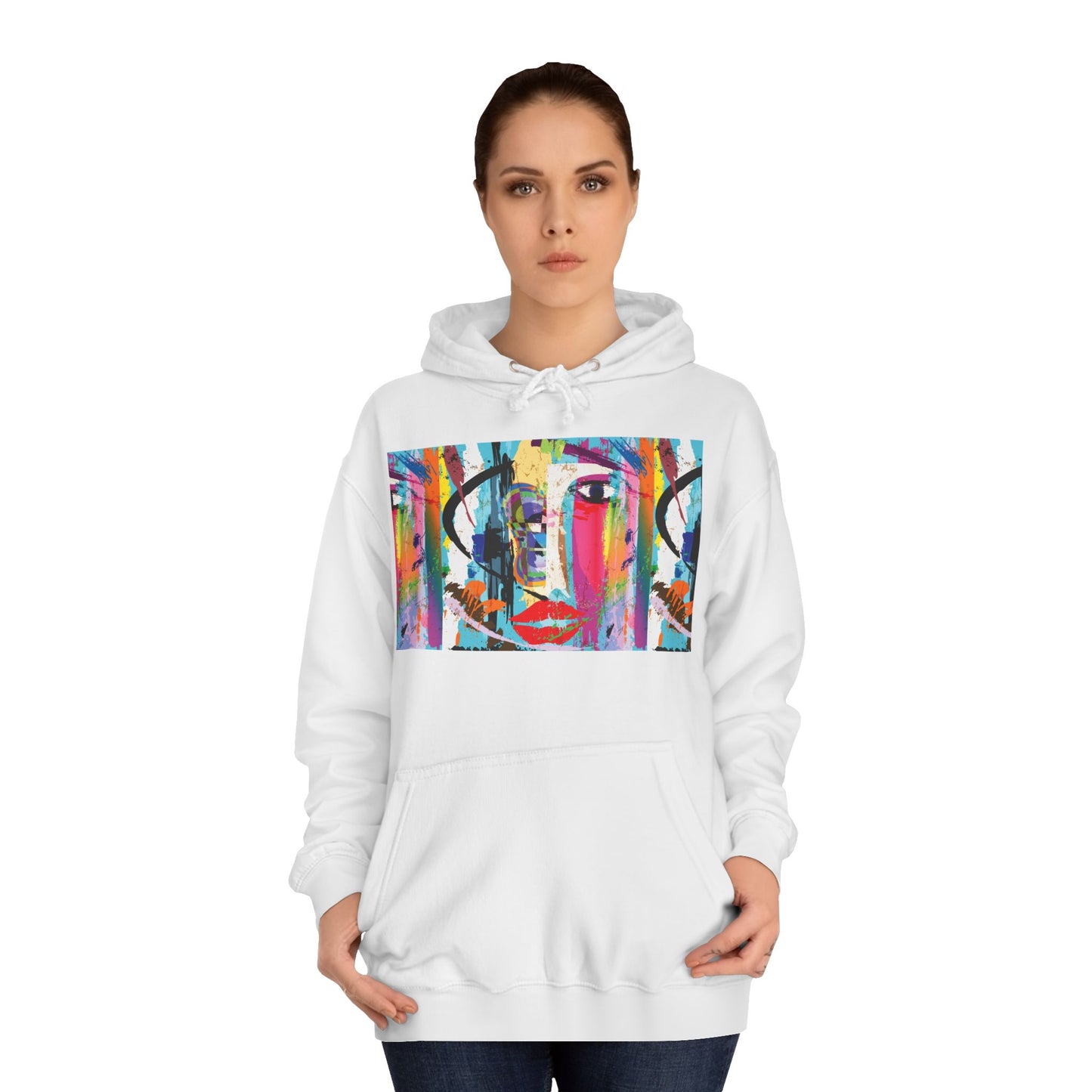 Abstract Colorful Face Hoodie — Vibrant Pop Art Graphic Pullover