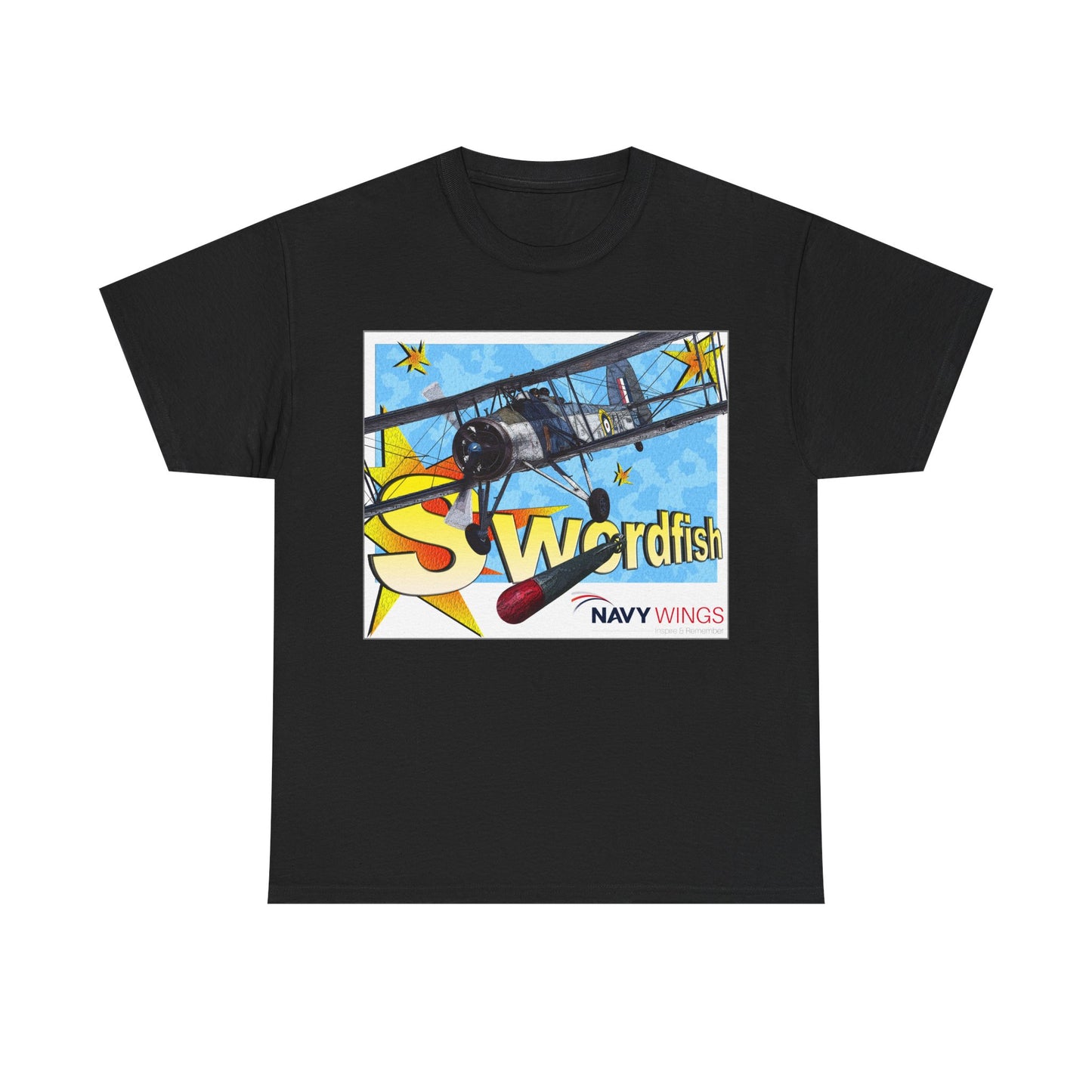 Swordfish Navy Wings T‑Shirt — Vintage Biplane Aviation Graphic Tee