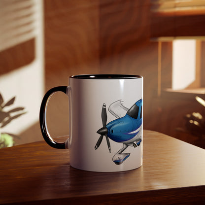 Cirrus Aircraft Hand drawn art Two-Tone Coffee Mugs, 11oz - Funky Aviation
