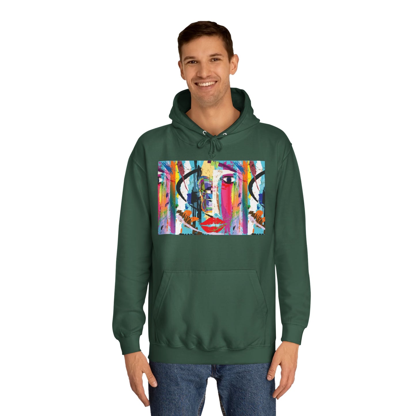 Abstract Colorful Face Hoodie — Vibrant Pop Art Graphic Pullover